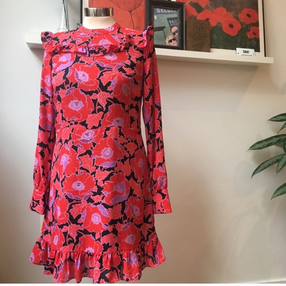 Who What Wear Red Floral Ruffle Dress Tunic